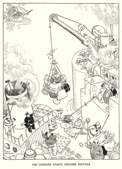 W・ヒース・ロビンソンによる「Railway Ribaldry」のイラスト（リトグラフ）。 作： William Heath Robinson