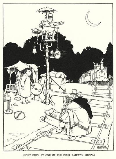 W・ヒース・ロビンソンによる「Railway Ribaldry」のイラスト（リトグラフ）。 作： William Heath Robinson