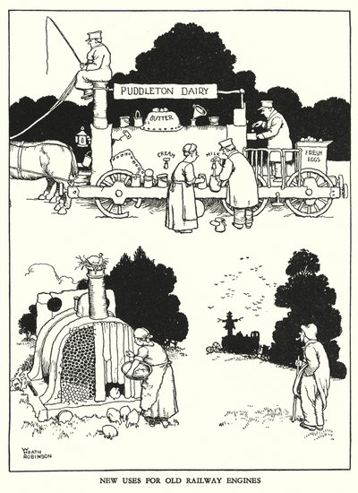 W・ヒース・ロビンソンによる「Railway Ribaldry」のイラスト（リトグラフ）。 作： William Heath Robinson