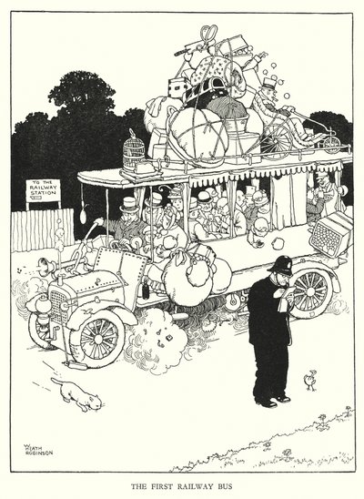 W・ヒース・ロビンソンによる「Railway Ribaldry」のイラスト（リトグラフ）。 作： William Heath Robinson