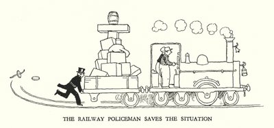 W・ヒース・ロビンソンによる「Railway Ribaldry」のイラスト（リトグラフ）。 作： William Heath Robinson