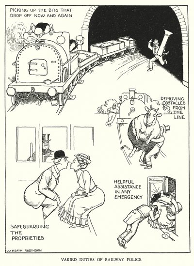 W・ヒース・ロビンソンによる「Railway Ribaldry」のイラスト（リトグラフ）。 作： William Heath Robinson