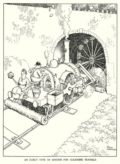 W・ヒース・ロビンソンによる「Railway Ribaldry」のイラスト（リトグラフ）。 作： William Heath Robinson