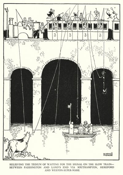 W・ヒース・ロビンソンによる「Railway Ribaldry」のイラスト（リトグラフ）。 作： William Heath Robinson