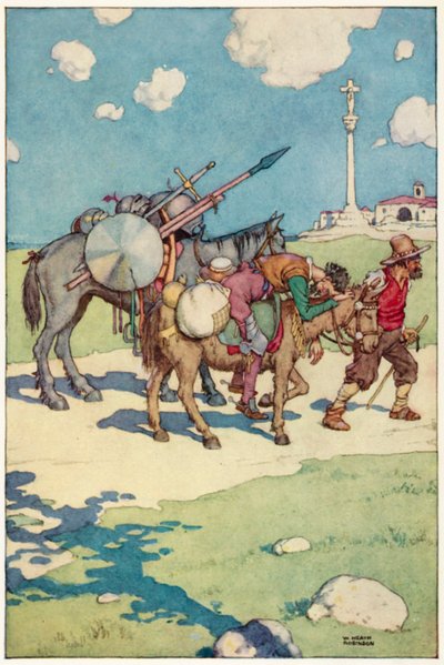 ドン・キホーテの冒険」のイラスト（カラーリトグラフ 作： William Heath Robinson