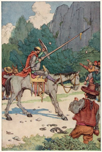ドン・キホーテの冒険」のイラスト（カラーリトグラフ 作： William Heath Robinson