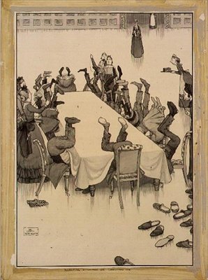 クリスマスイブにストッキングを点検する（水墨画） 作： William Heath Robinson