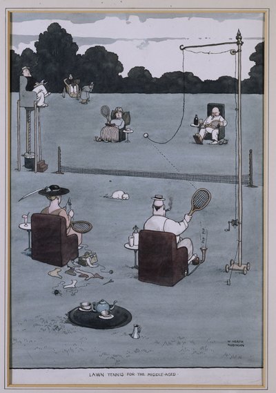 中年向けローンテニス（ペン＆インク、w - c） 作： William Heath Robinson