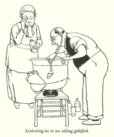 病気の金魚に耳を傾ける（リトグラフ 作： William Heath Robinson