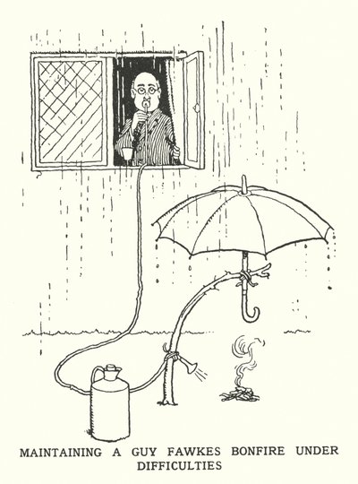 困難な状況下でのGuy Fawkesの焚き火の維持（リトグラフ 作： William Heath Robinson