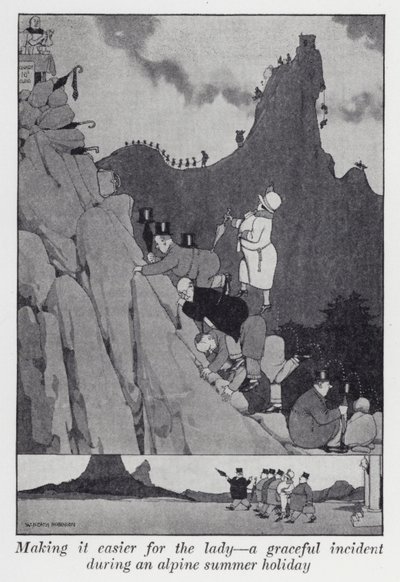 女性を楽にする、高山の夏休みに起きた優雅な出来事（リトグラフ 作： William Heath Robinson