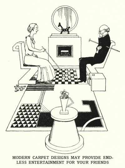 モダンなカーペットのデザインは、友人たちを無限に楽しませてくれるだろう（litho 作： William Heath Robinson