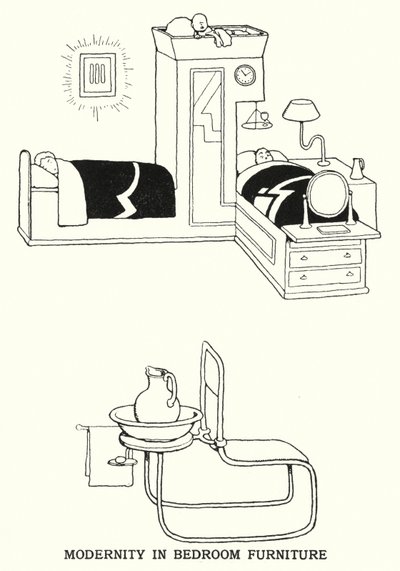 ベッドルームファニチャーの現代性（リトグラフ 作： William Heath Robinson
