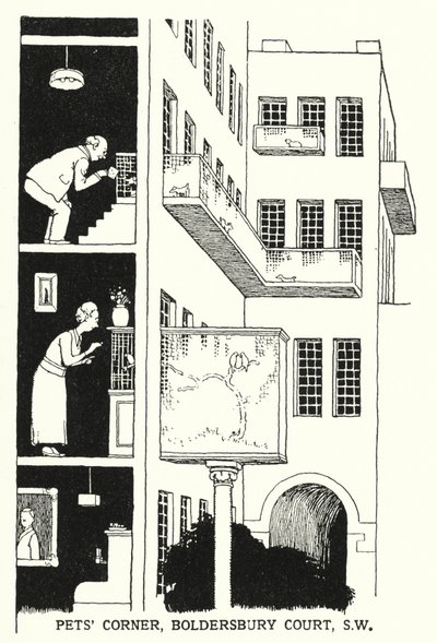 ボルダーズベリー・コートのペットコーナー、SW（リトグラフ 作： William Heath Robinson