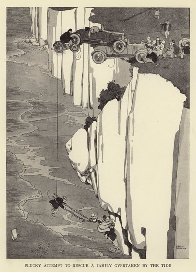 波に追い抜かれた家族を救うための幸運な試み 作： William Heath Robinson