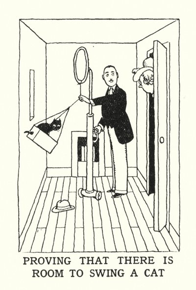 猫を振り回す余裕があることの証明（リトグラフ 作： William Heath Robinson