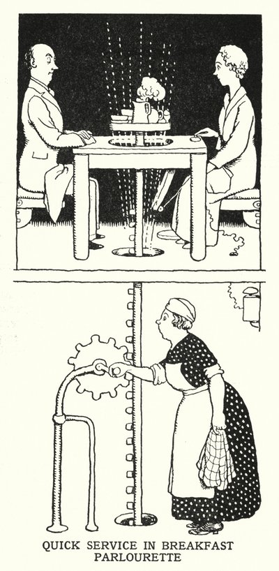 Quick Service in Breakfast Parlourette (litho) 作： William Heath Robinson