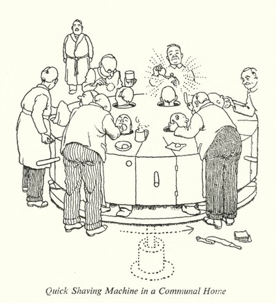 共同住宅に設置されたクイックシェービングマシン（リトグラフ 作： William Heath Robinson