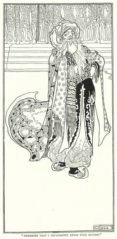 "Remember that I impatiently waiting your back" (e.g. engraving) 作： William Heath Robinson
