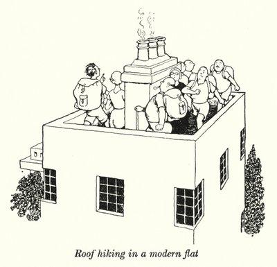 近代的なアパートでのルーフハイク（リトグラフ 作： William Heath Robinson
