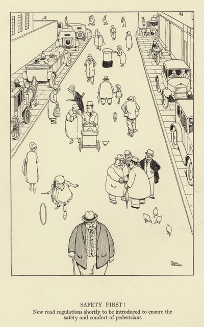 安全第一！歩行者の安全と快適さを確保するためにまもなく導入される新しい道路規制 作： William Heath Robinson