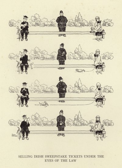 法の下でのアイルランド懸賞券の販売 作： William Heath Robinson