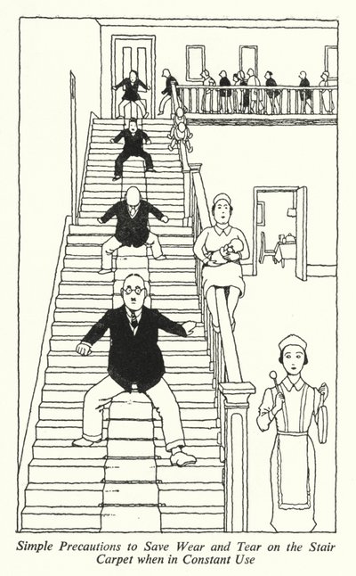 階段のカーペットを使い続けるときの簡単な注意点（リトグラフ 作： William Heath Robinson