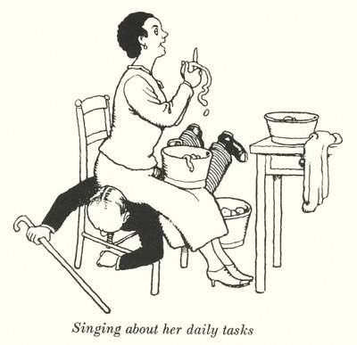 日々の仕事を歌いながら（リトグラフ 作： William Heath Robinson