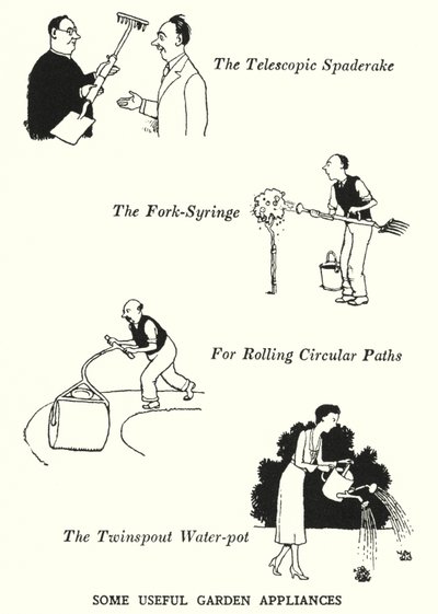 便利なガーデングッズ（リトグラフ 作： William Heath Robinson