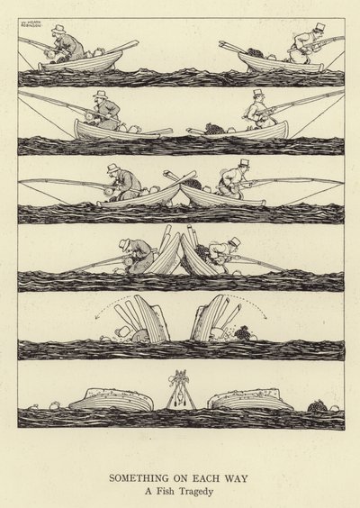途中で何か、魚の悲劇 作： William Heath Robinson
