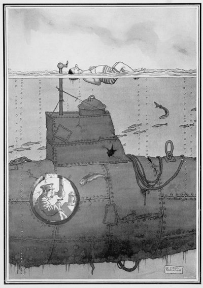 潜水艦、いくつかの恐ろしい戦争の写真、1915年（印刷） 作： William Heath Robinson