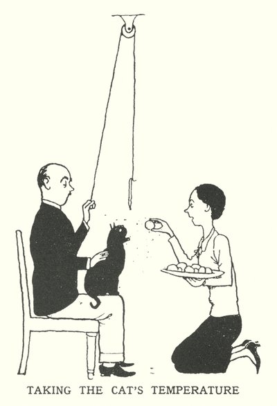 猫の体温を測る（リトグラフ 作： William Heath Robinson