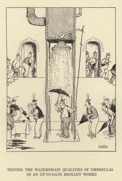 最新のBrolley Worksで傘の防水品質をテストする 作： William Heath Robinson