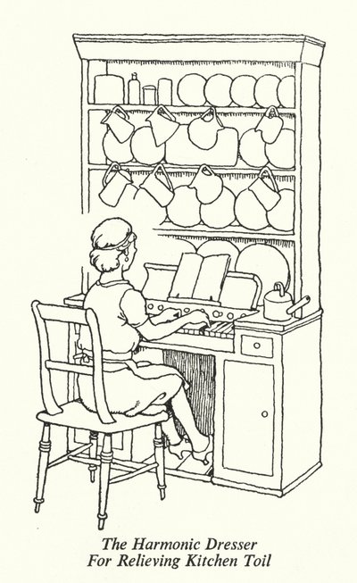 ハーモニック・ドレッサーでキッチンの手間を省く（リトグラフ 作： William Heath Robinson