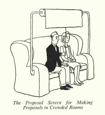混雑した部屋で提案するための「提案画面」（リトグラフ 作： William Heath Robinson