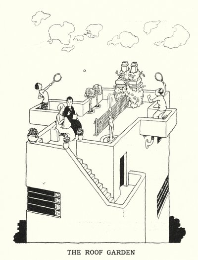 ルーフガーデン」（リトグラフ 作： William Heath Robinson