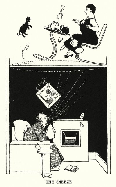 くしゃみ」（リトグラフ 作： William Heath Robinson