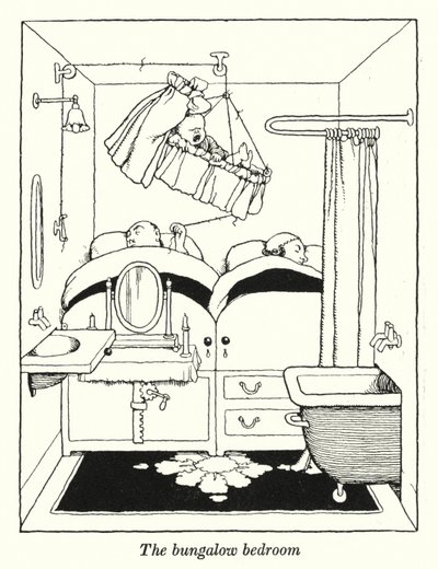 バンガローのベッドルーム（リトグラフ 作： William Heath Robinson