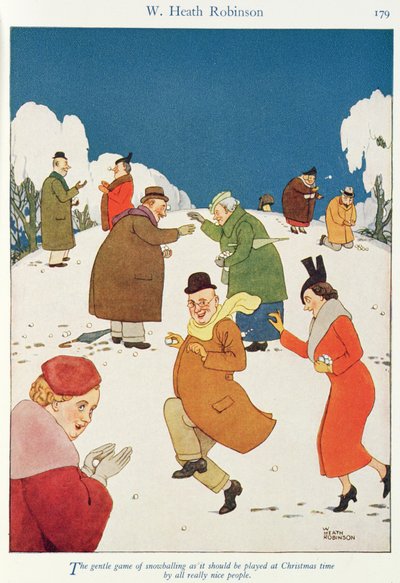 「すべての本当に素晴らしい人々がクリスマスの時期に演奏すべき、雪だるまの優しい芸術」 作： William Heath Robinson