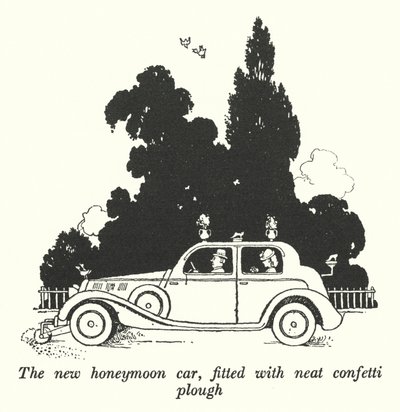 綺麗な紙吹雪の鋤を取り付けた新しいハネムーンカー（リトグラフ 作： William Heath Robinson
