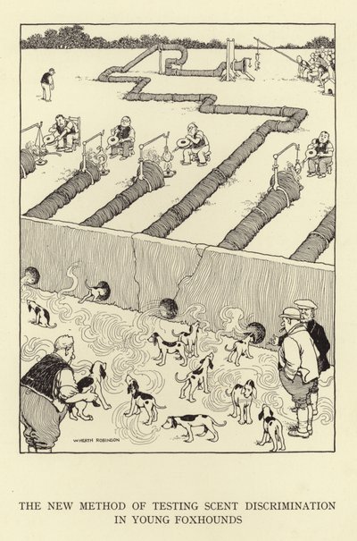 若いフォックスハウンドの香りの差別をテストする新しい方法 作： William Heath Robinson