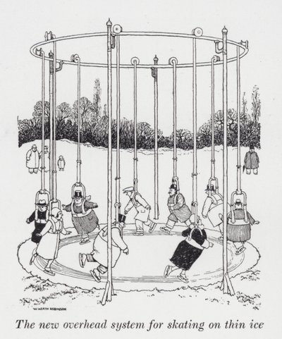 薄氷を踏むような新しいオーバーヘッドシステム（リトグラフ 作： William Heath Robinson