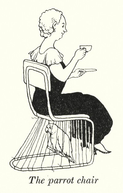 オウムの椅子（リトグラフ 作： William Heath Robinson