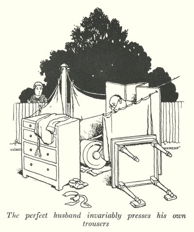 完璧な夫は必ず自分のズボンをプレスする（リトグラフ 作： William Heath Robinson