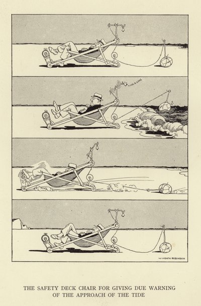 潮の接近を予告する安全デッキチェア 作： William Heath Robinson