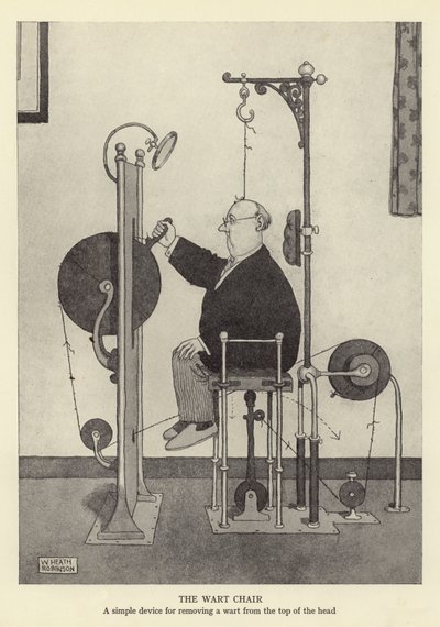 いぼ椅子、いぼを頭の上から取り除く簡単な装置 作： William Heath Robinson