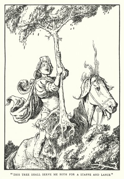 "この木は杖にも槍にもなる"(リト) 作： William Heath Robinson
