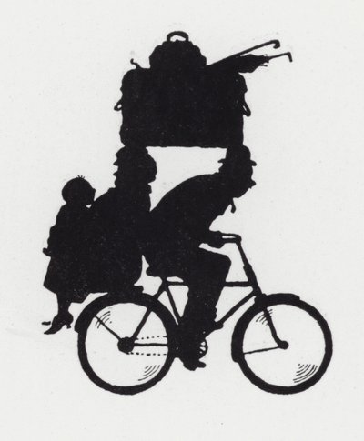 家族で自転車に乗ってツーリング（リトグラフ 作： William Heath Robinson
