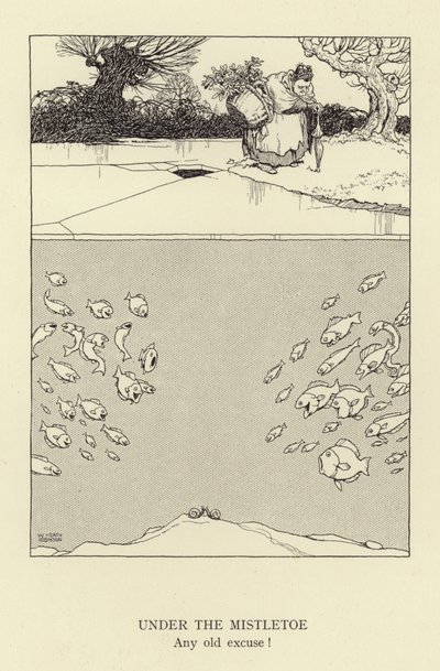 ヤドリギの下で、古い言い訳 作： William Heath Robinson