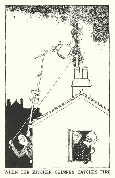 厨房の煙突が火事になったら（リトグラフ 作： William Heath Robinson